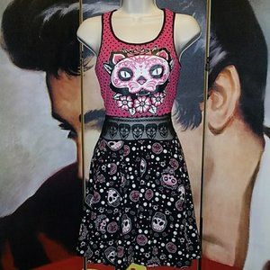 Too Fast Muerta Cat Sugar Skull Bambi Skater Dress